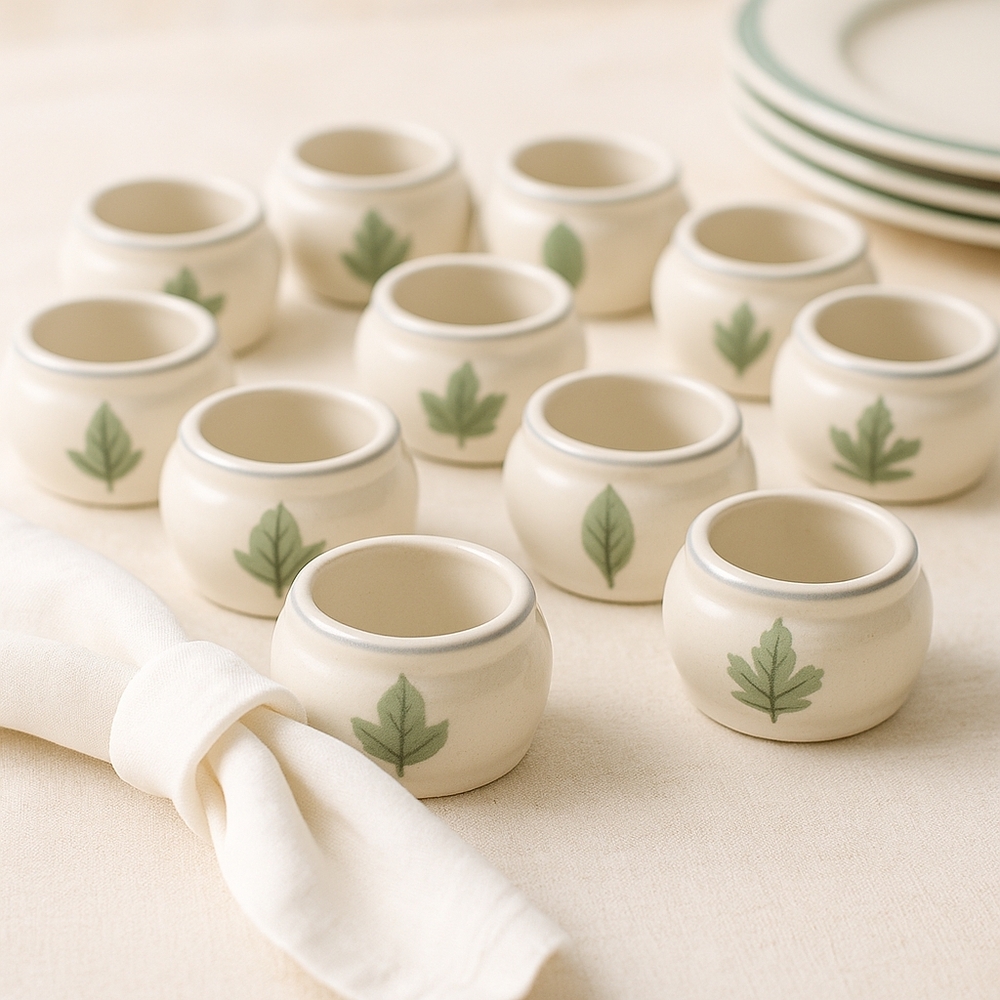 Pfaltzgraff Naturewood Stoneware Napkin Rings Set of 12 Leaf Botanical